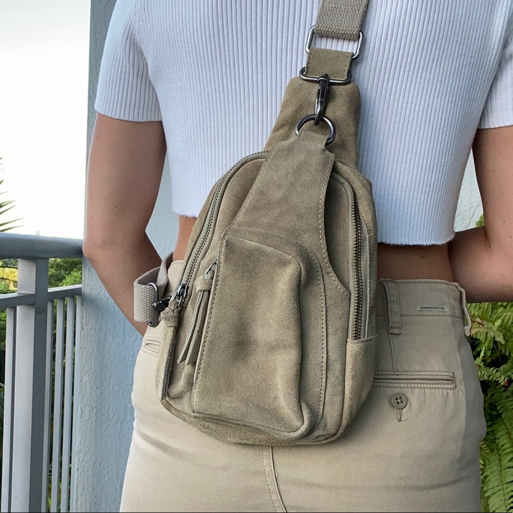 Free People Tan Leather Hudson Sling Bag